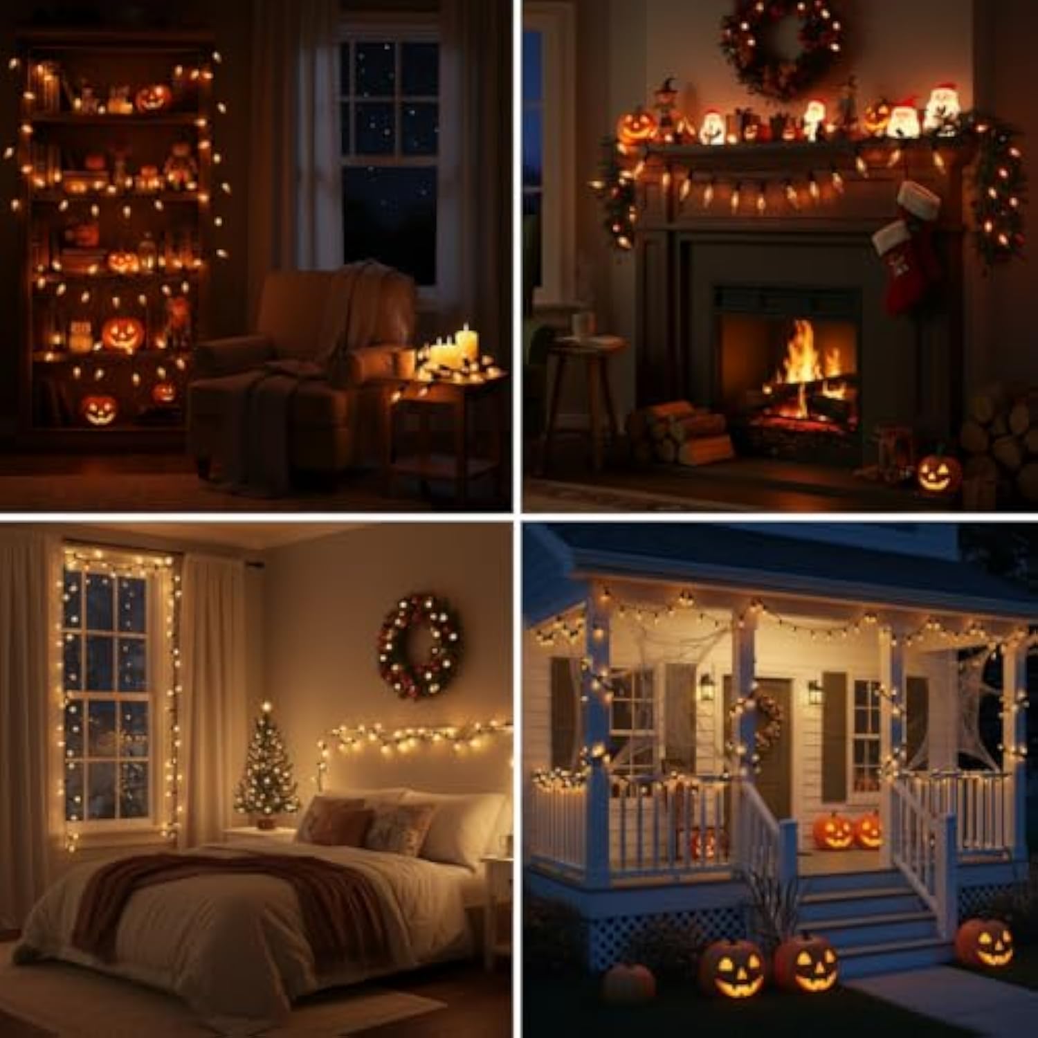 10Ft Flickering Flame String Lights With 10 C18 Flicker Amber Flame Lights Bulbs, E12 Candlestick Base Christmas String