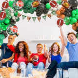 148Pcs Football Balloon Garland Arch Kit, Green Black Brown White Balloons With Foil Footballs, Mylar Stars, Tablecloth, Game Time Banner For Birthday,Super Bowl, Sports Party Decorations