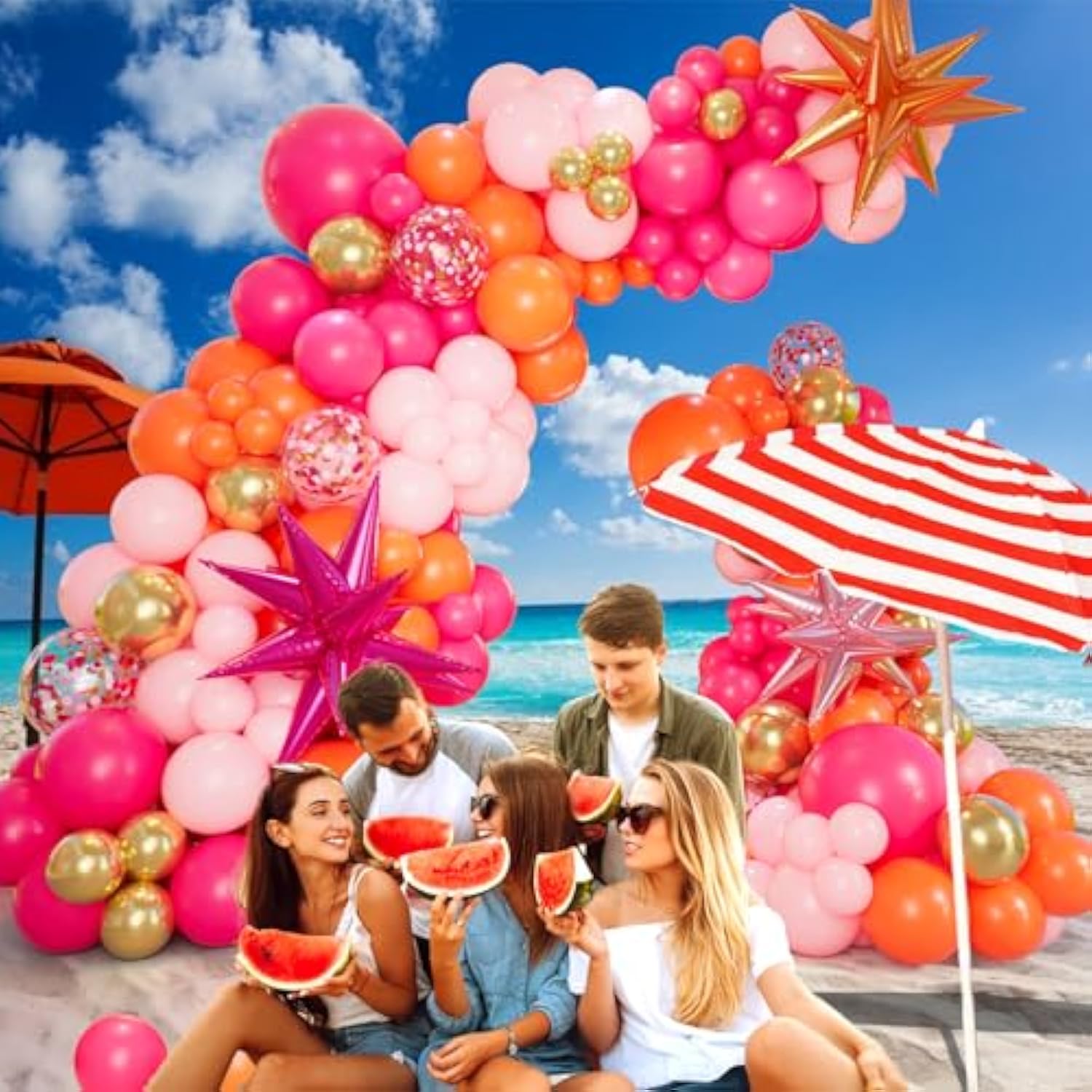 Pink And Orange Balloon Arch Kit With Hot Pink Orange Metallic Gold Latex Balloons Garland Kit 18 12 10 5Inch Different Size Balloons For Birthday Baby Shower Wedding Summer Party Decorations