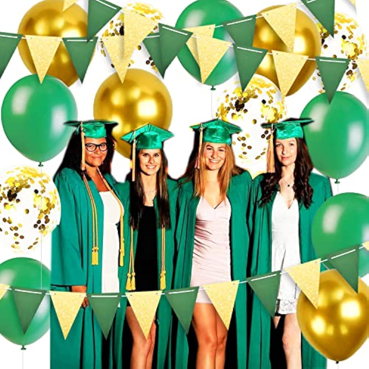 Graduation Party Decorations Green Gold 2025/Green Gold Graduation Decorations 2025/St. Patrick’S Day Decorations/Glitter Gold Green Birthday Party Decorations 2Pcs Triangle Banners