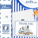 Cruise Staff Thank You Cards Set With Stickers Envelopes 24 Pack Blue Nautical Thank You Note Cards For Express Thanks To Ship Staff Birthday Baby Shower Party, 4 X 6 Inch