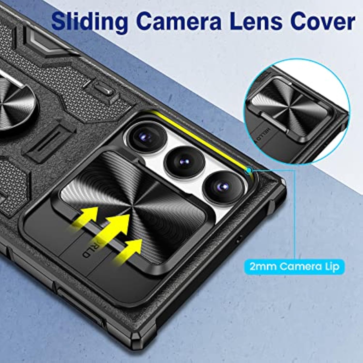 For Galaxy S23 Ultra Case With Kickstand, Slide Camera Lens Protector & Rugged Belt Clip Holster Full-Body Drop Tested Protective Cover For Samsung S23Ultra 6.8 Inch - Black