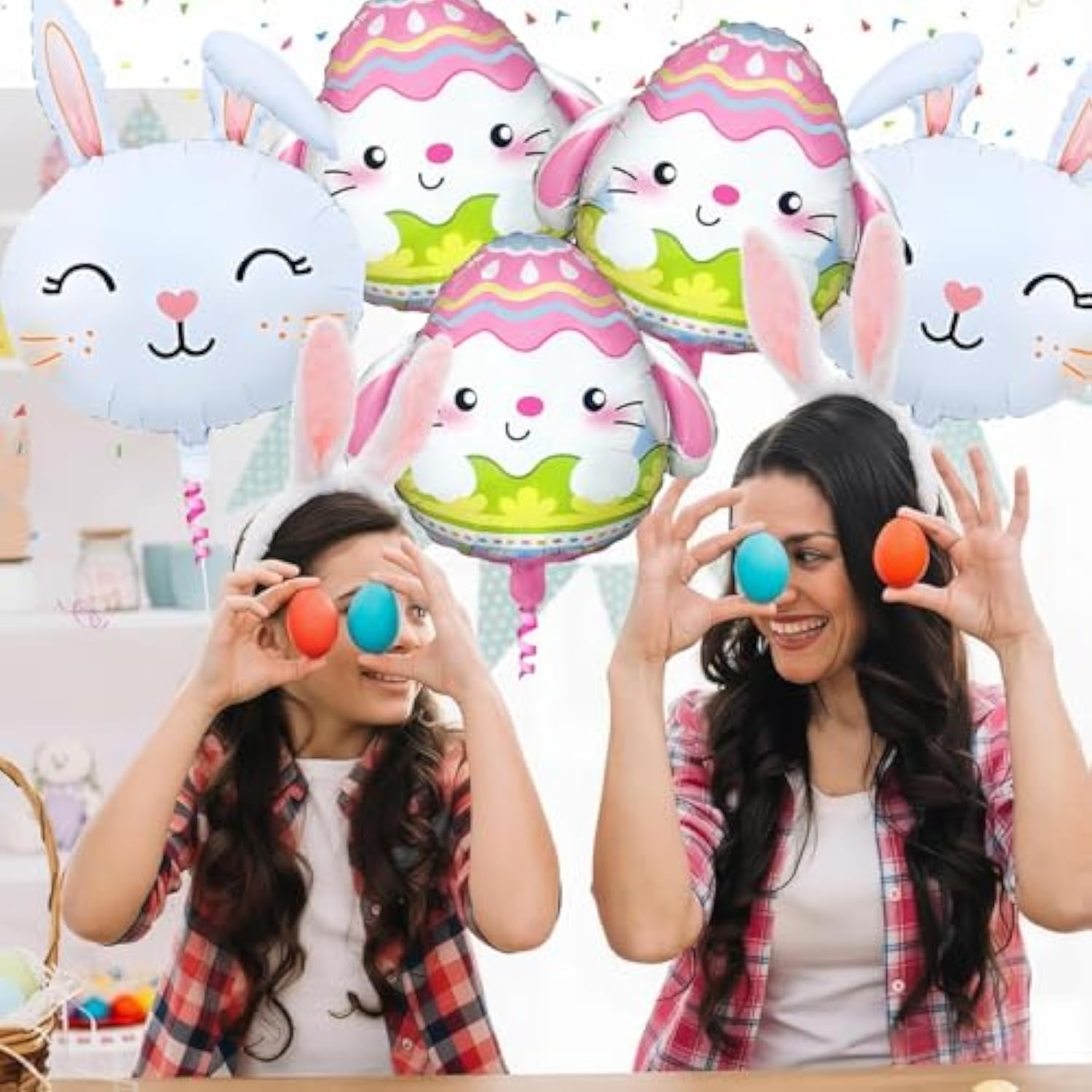 6Pcs Easter Balloons Decoration, Easter Bunny Head Egg Balloon For Spring Party, Bunny Decor, Baby Shower Party Supplies