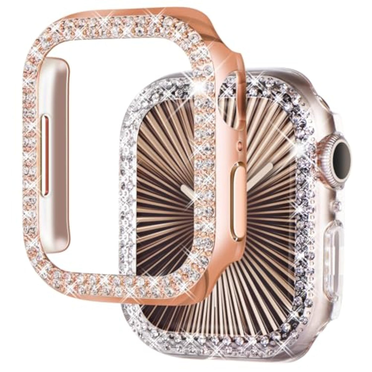 Luxury Bling Case for Apple Watch Series 11 10 42mm, Double Row Sparkling Crystals Premium Jewelry Bumper, Slim Protective Frame Cover for Women, Rose Gold/Clear