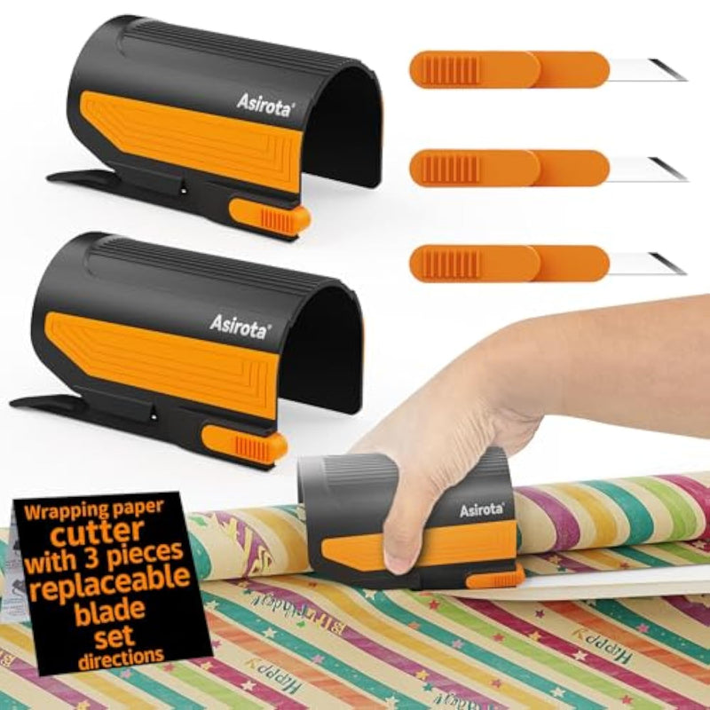 2 Pack Wrapping Paper Cutter With 3 Replaceable Blades,Slider Wrap Cutter For Gift Wrapping Accessories,Gift Wrap Cutter Tool For Holiday Gift Wrapping, Paper Roll Cutter For Birthday Christmas
