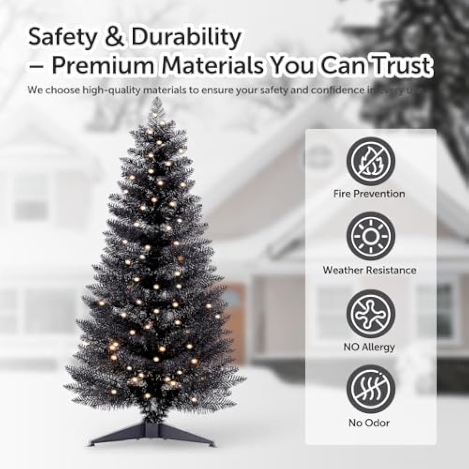 4Ft Lighted Halloween Black Christmas Tree, Artificial Christmas Tree With Lights,Small Snowy Artificial Xmas Tree For Home, Mini Table Tree Not Pre Lite,Shops And Holiday Decoration