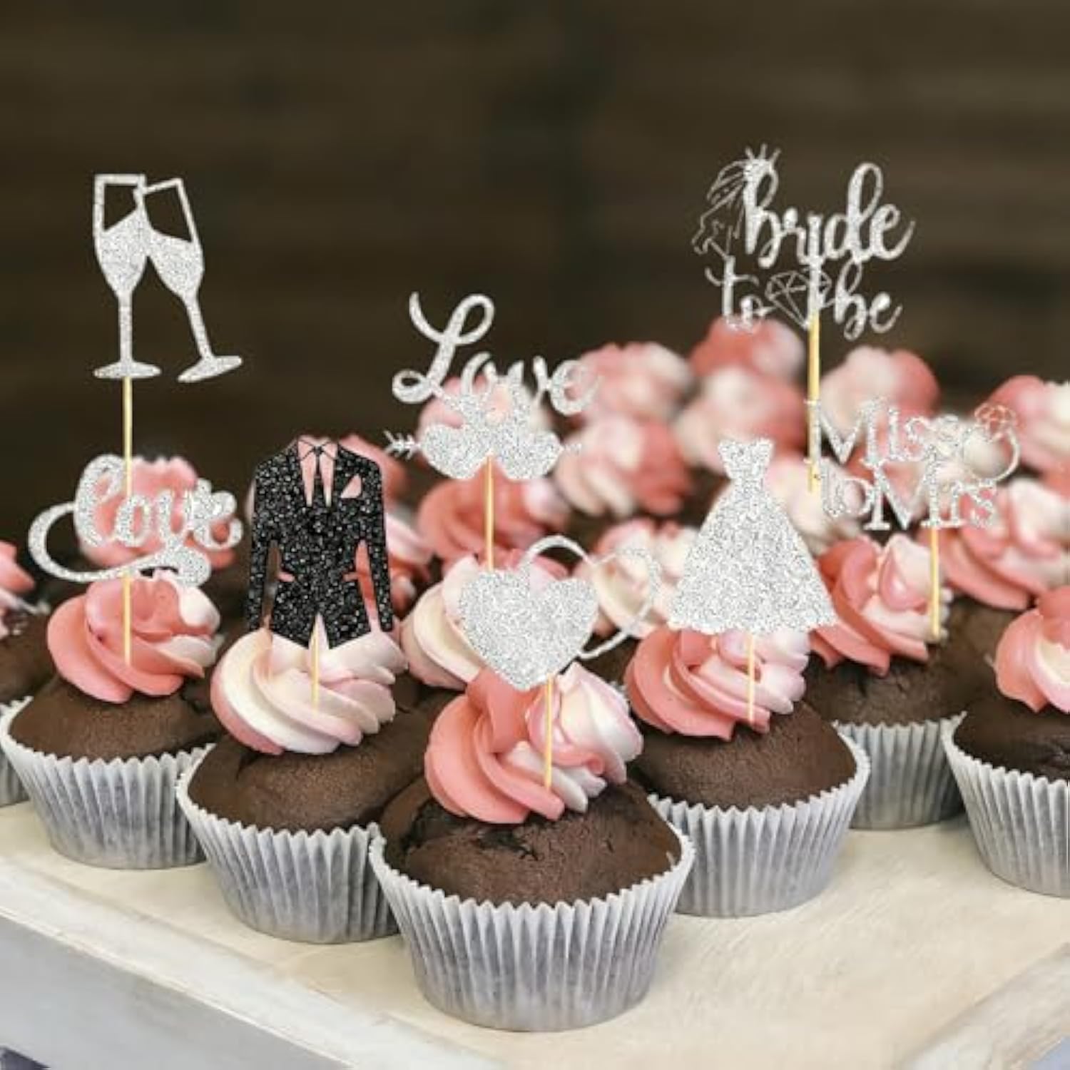 60pcs Silver Bride to Be Cupcake Toppers for Wedding & Bridal Shower Decor