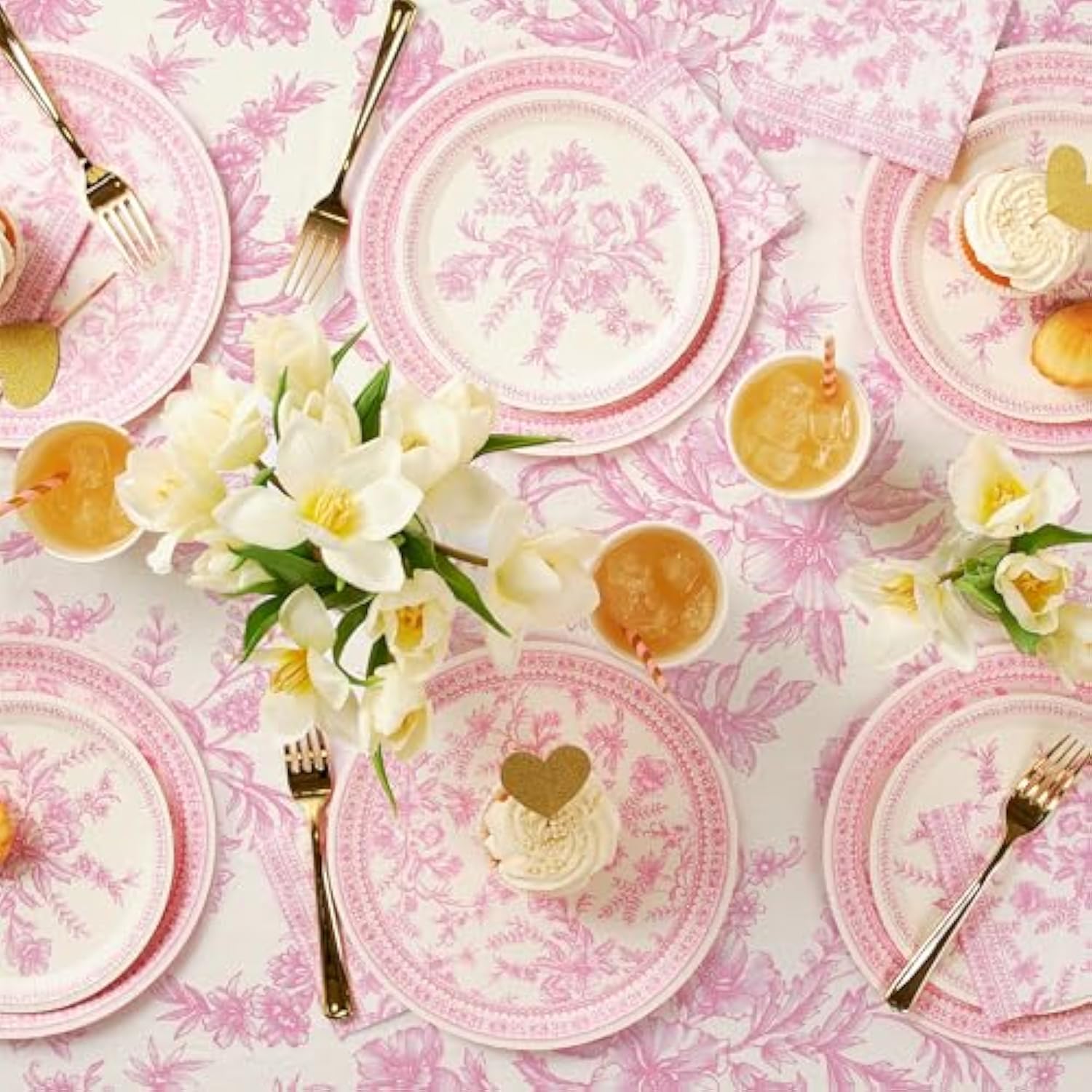 Pink Toile Dinner Napkins | Cute Napkins In Bright Pink And White Toile, Set Of 25, Perfect For Bridal, Baby, Garden, Or Birthday Party | Disposable | 6.5 Inches