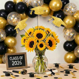 12 Pieces Double Sided Glitter Graduation Centerpiece Sticks, Grad Caps Centerpiece Sticks For Class Of 2026 High School College Graduation Party Gold