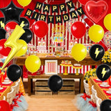 Red Black Yellow Birthday Decorations For Boys,Cartoon Birthday Party Balloons With Star Heart Foil Balloons Banner Cake Topper For Kids Game Theme Party Decor