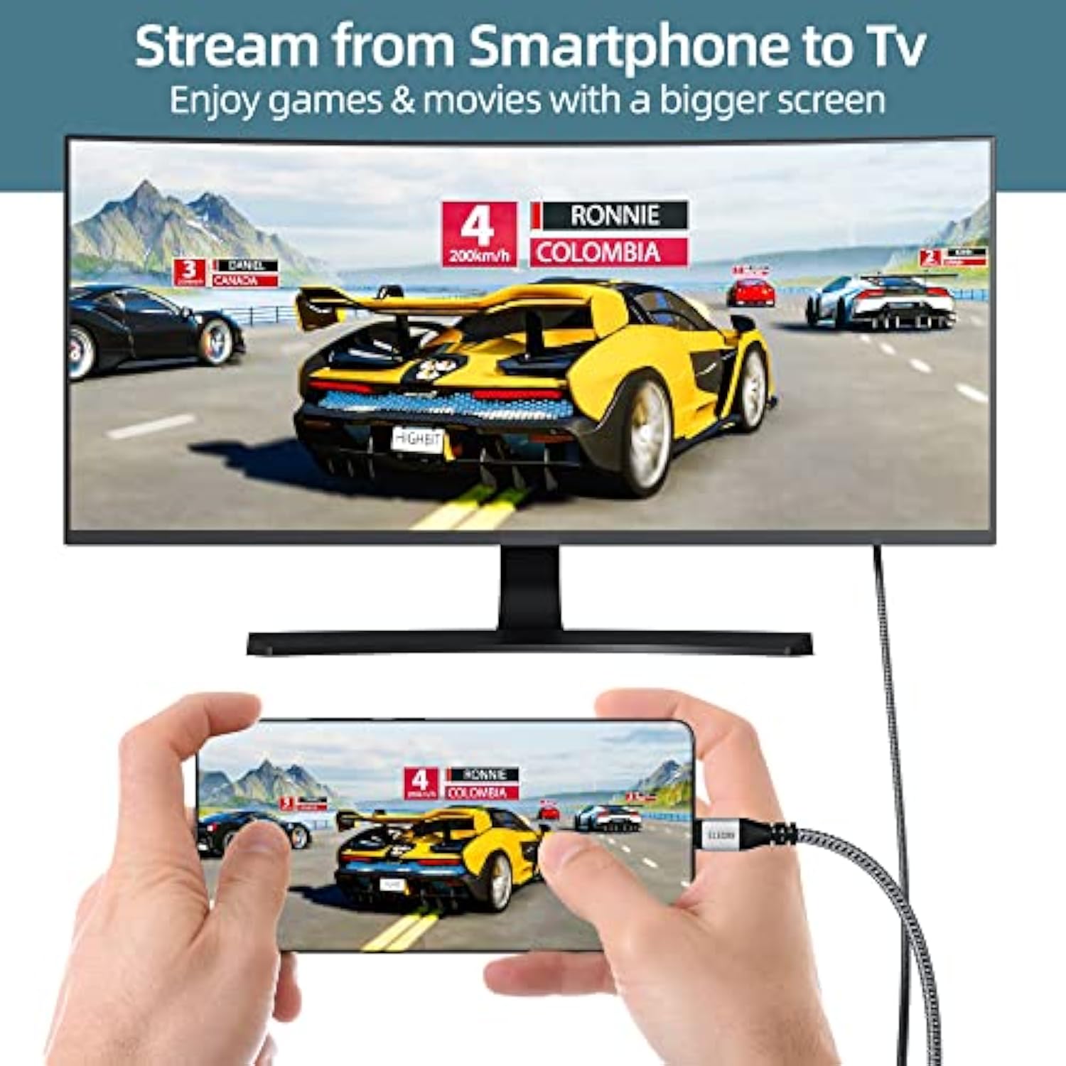 Usb C To Hdmi Cable 15 Ft, 4K@60Hz Hdr, Gold-Plated Braided High-Speed Usb 3.1