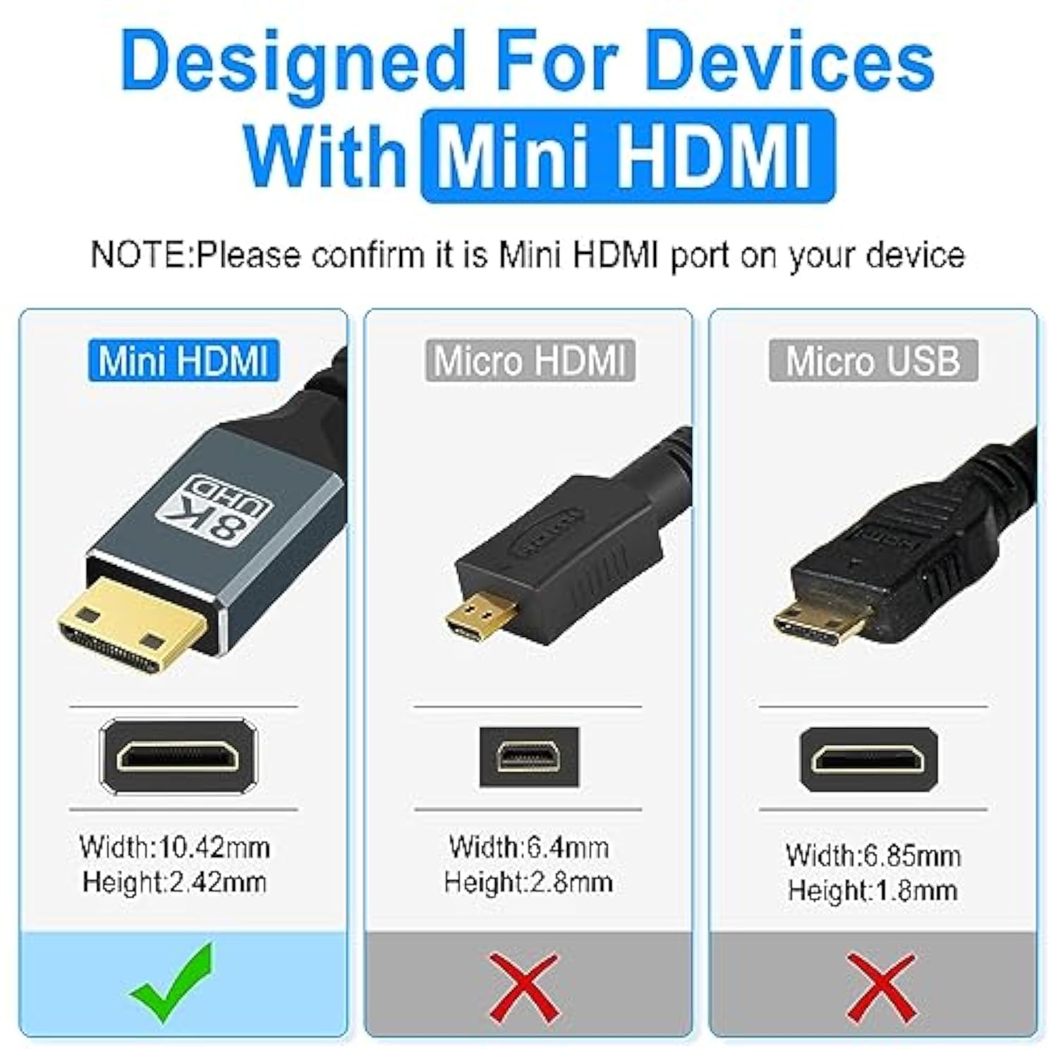 8K Mini Hdmi To Hdmi Cable 6.6Ft, Flexible Thin & Slim 48Gbps Hdmi To Mini Hdm
