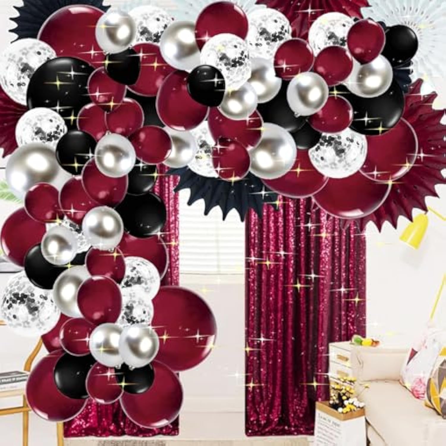 Graduation Party Decorations Maroon Black 2025/Burgundy Graduation Decorations Class Of 2025/Burgundy Black Balloons/114Pcs Burgundy Silver Balloon Birthday Wedding/Maroon Birthday