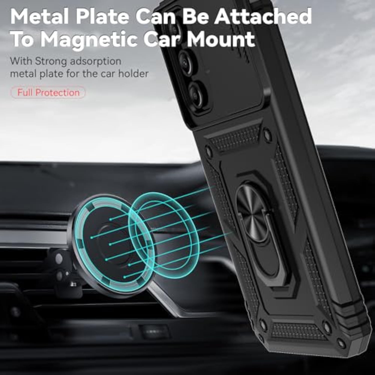 For Galaxy A15 5G Case,With Screen Protectors And Camera Cover,[Military Grade] 16Ft.Drop Tested Cover With Magnetic Kickstand Protective Case For A15 5G, Black