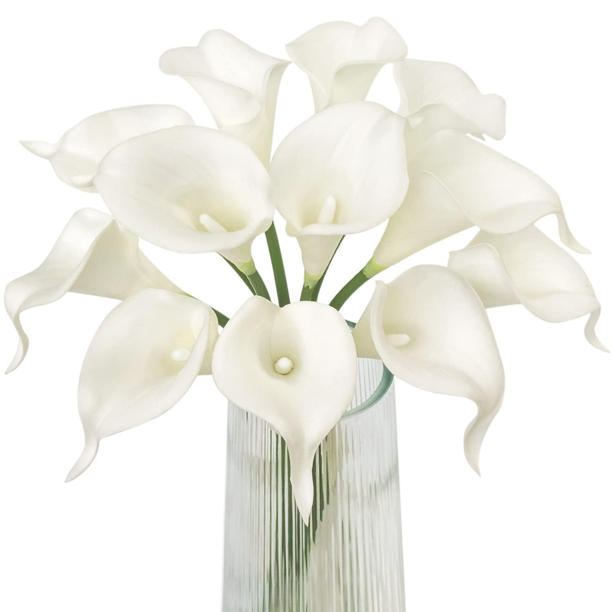 White Calla Lily 12Pcs Artificial Flowers Bouquet For Wedding Bride Shower Blessing Gift Home Decoration Faux Calla Lilies Flower, White