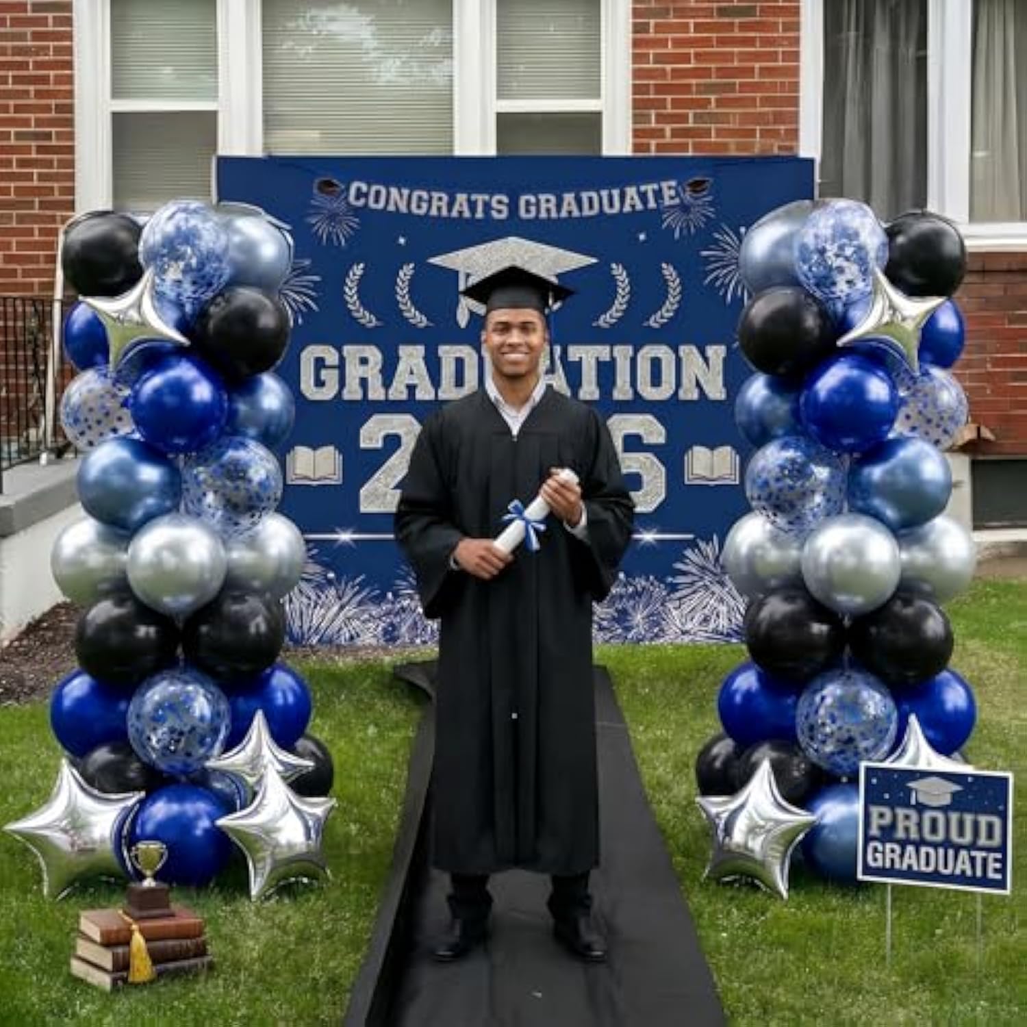 Blue And Silver Black Balloons, Pearl Navy Blue Black Metallic Silver Dark Blue Star Confetti Latex And Foil Star Balloons Set For Boy Men Galaxy Space Birthday Graduation Wedding Party Decorations