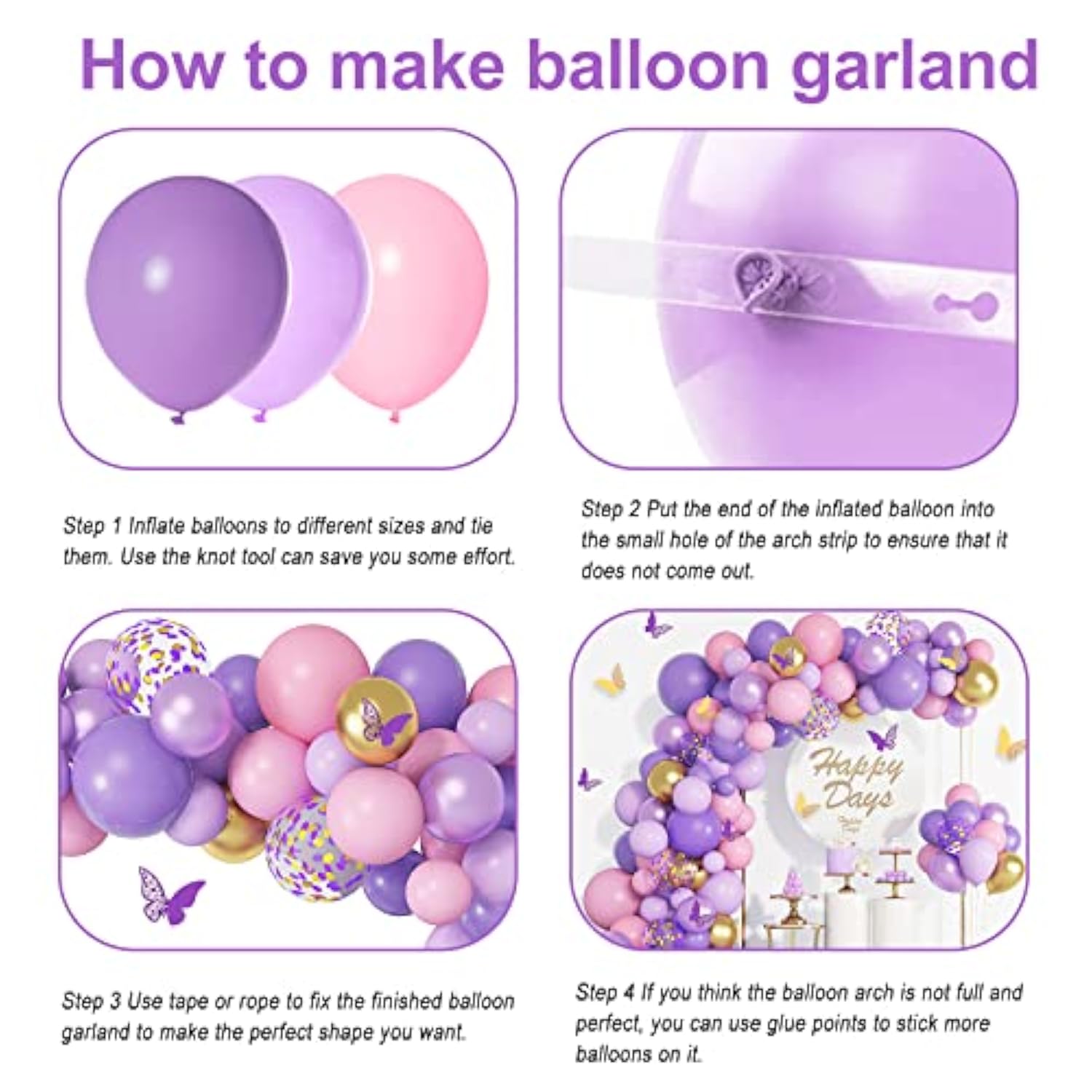 Purple Pink Butterfly Balloon Garland Arch Kit, Butterfly Baby Shower Decorations For Girl Women, Pink And Purple Gold Confetti Balloons For Birthday Bridal Shower Mothers Day Party Decorations