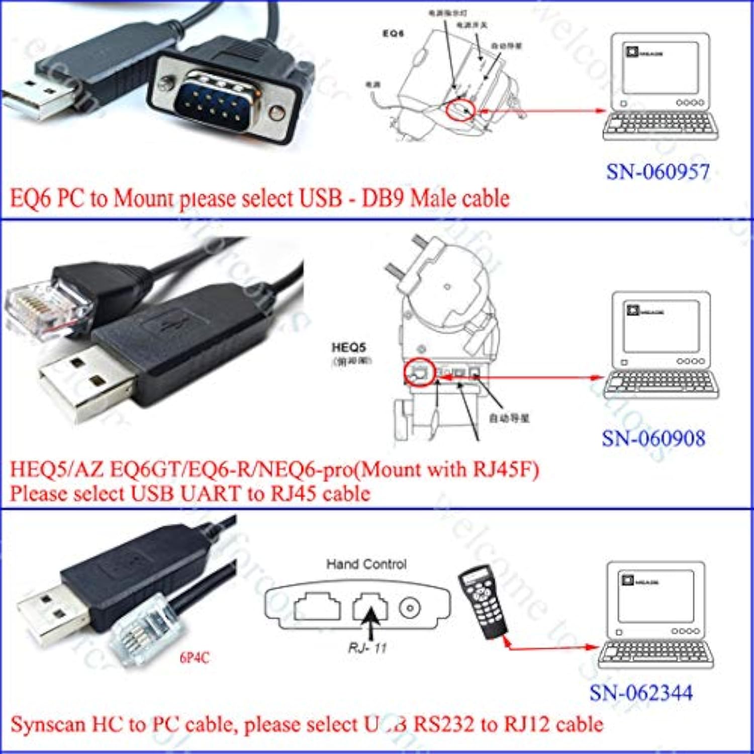 Eqmod Ascom Skywatcher Telescopes Goto Mount Control Cable For Heq5Pro Azeq5 A
