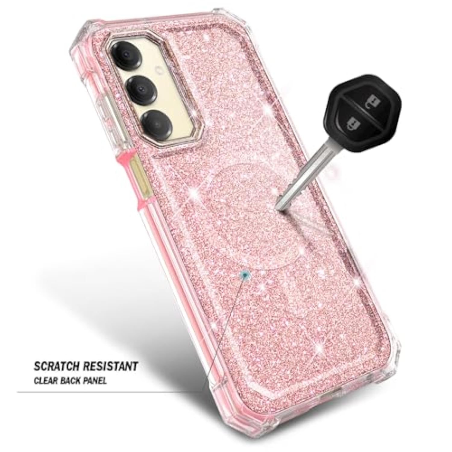 Designed For Samsung Galaxy A16 5G/4G Phone Case, Magnetic Compatible With Magsafe, [Raised Corners Drop Protection] Shockproof Protective Bumper Cover (Glitter Rose Gold)