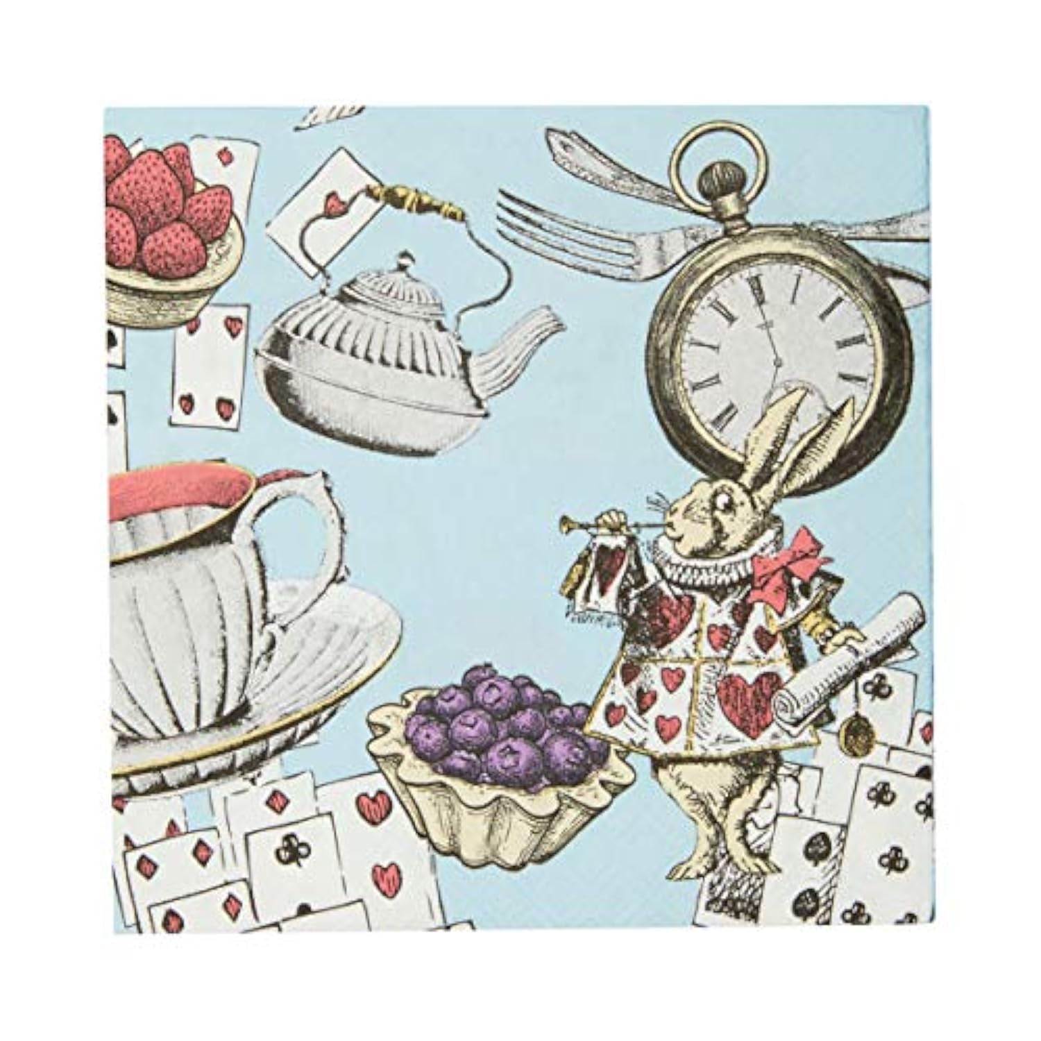 20 X Blue Alice In Wonderland Cocktail Napkins Disposable Serviettes Mad Hatter Themed Party Supplies For Afternoon Tea Party, Onederland Birthday, Mother'S Day, Baby Shower, Decoupage
