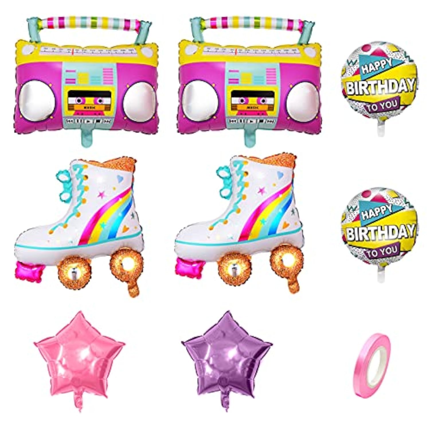 8 Pcs Roller Skate Rainbow Balloons Inflatable Radio Boombox Props For 80S 90S Party Decorations Retro Theme Hip Hop Birthday Party Back To The 80S 90S Decorations