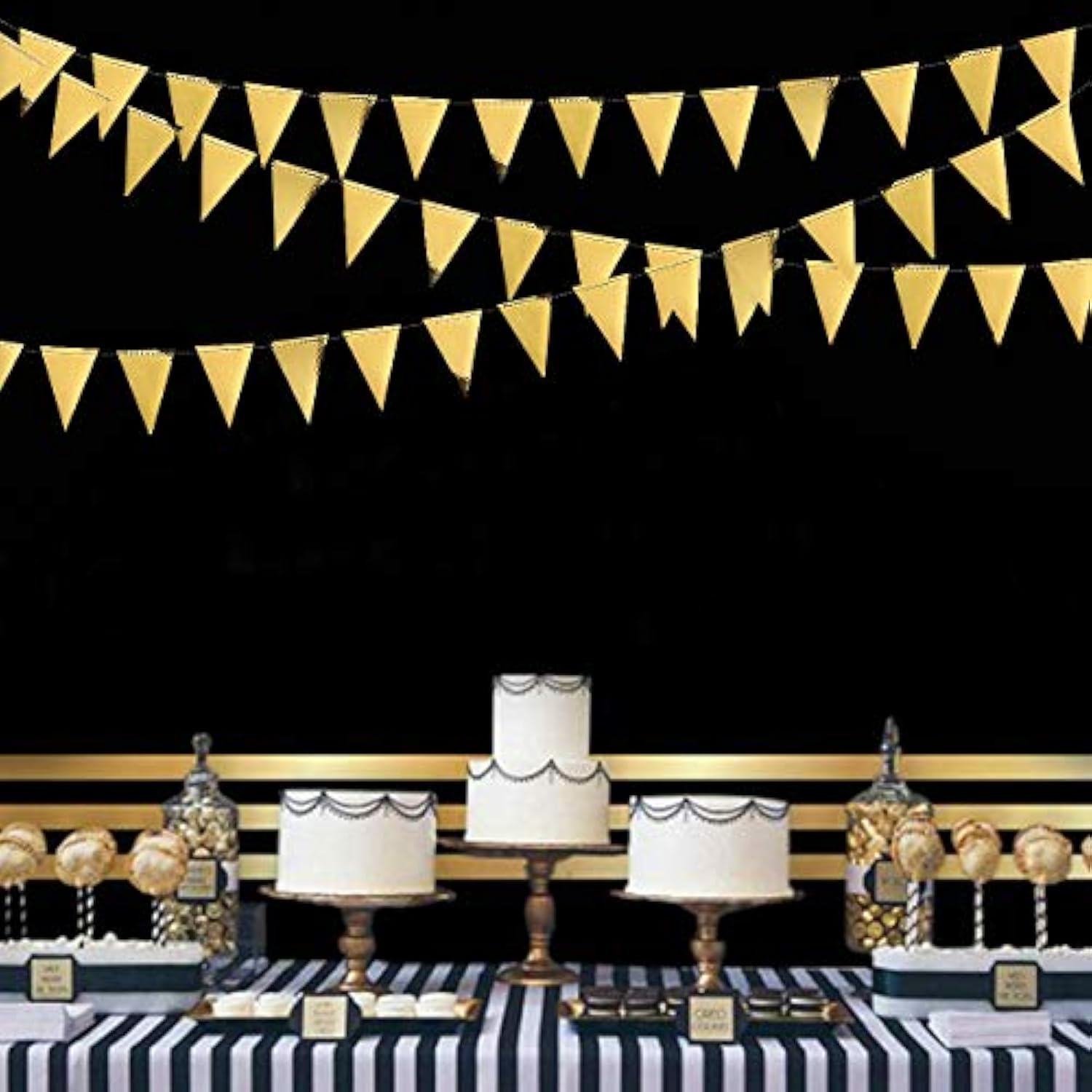 40 Ft Gold Triangle Flags Banner Double Sided Metallic Paper Pennant B