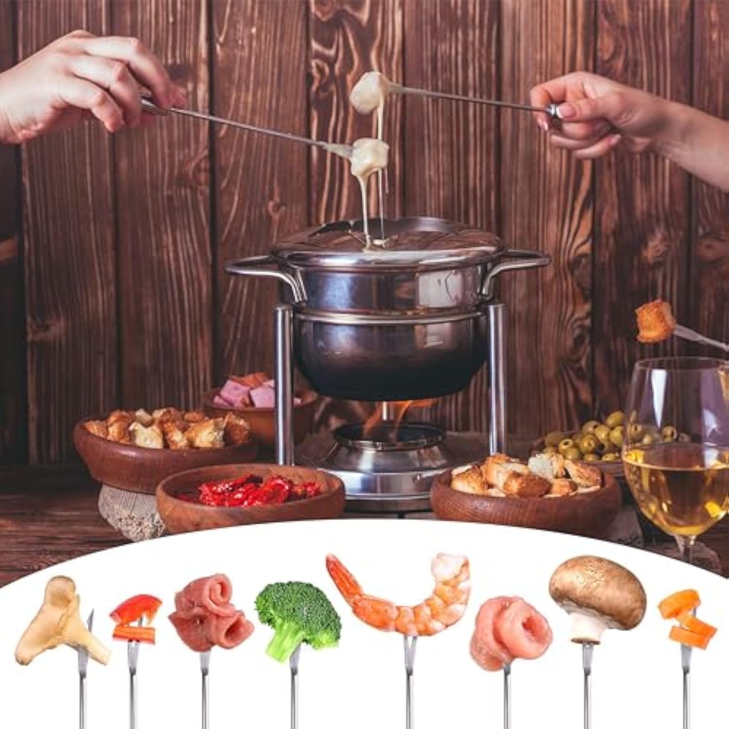15Pcs 9.6 Inch Fondue Sticks Stainless Steel Forks With Heat Resistant Handle For Roast Meat Chocolate Dessert Cheese Marshmallows