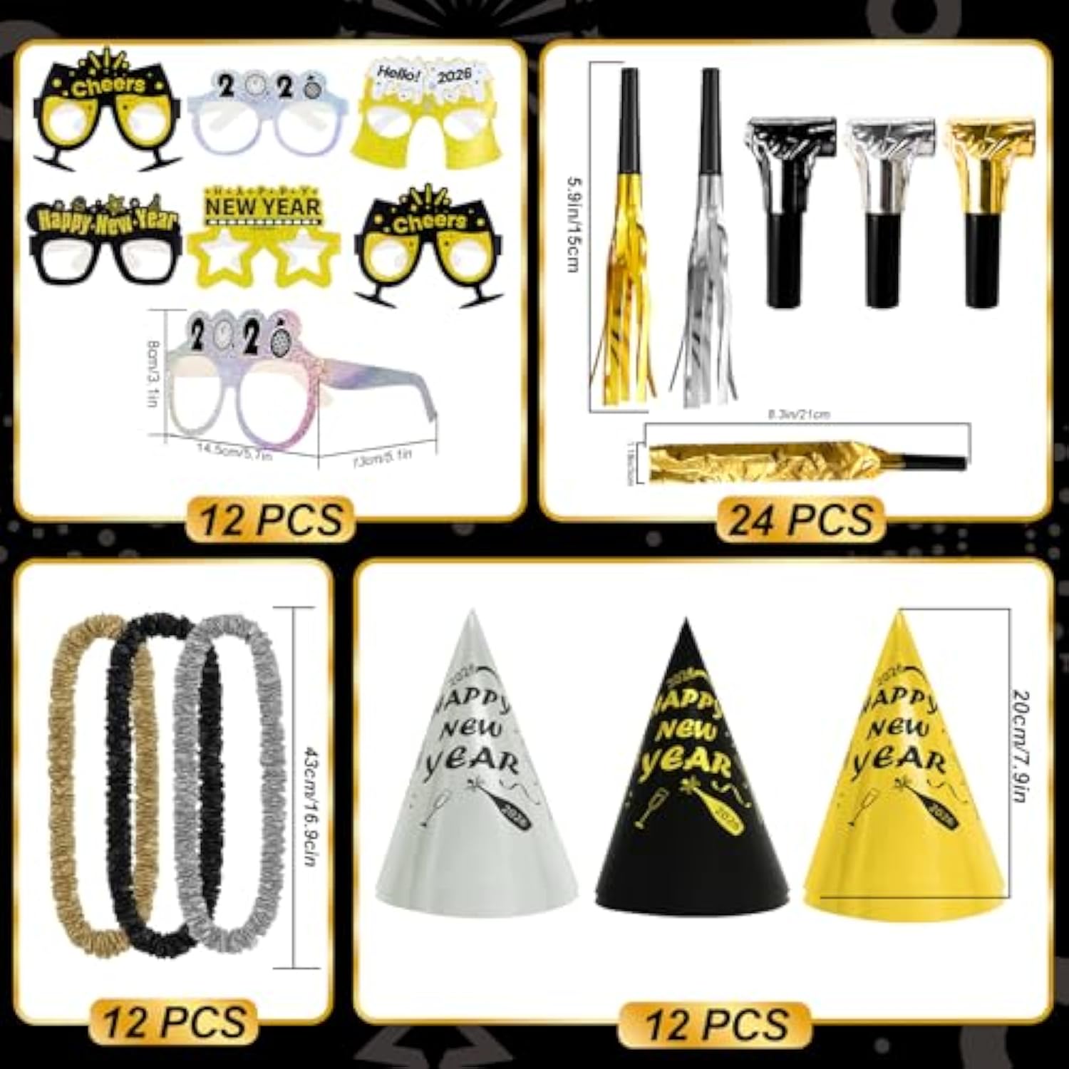 2026 New Year Party Set for 24 with Banner, Hats, Glasses, Balloons, and Accessories