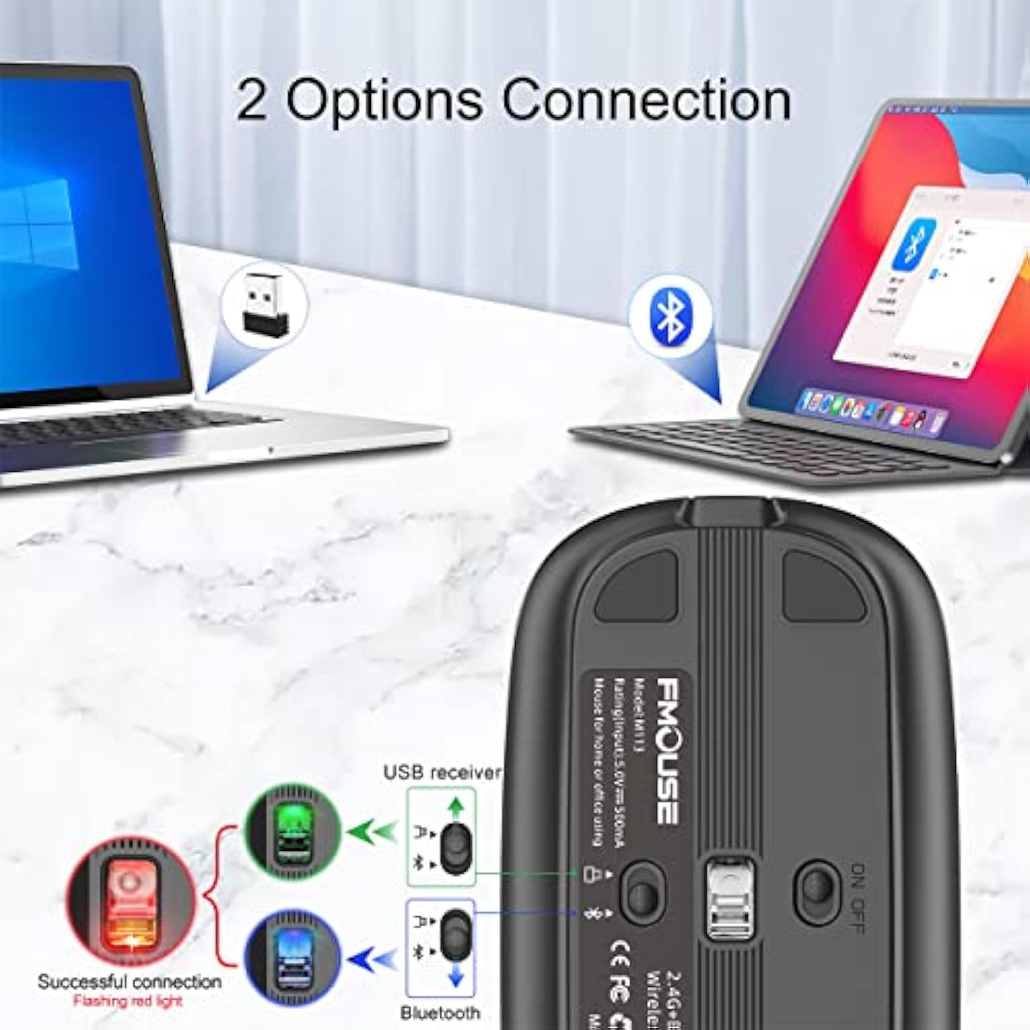 Bluetooth Mouse For Laptop,Slim & Silent Wireless Travel Mice Usb C Rechargeab