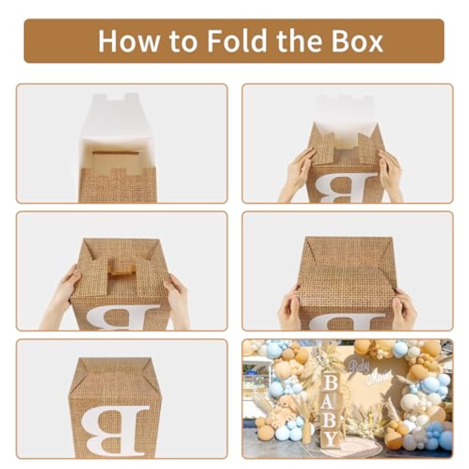 Baby Boxes With Letters For Baby Shower, 4Pcs Rustic Farmhouse Style Boho Balloon Boxes With Burlap Grain For Birthday Gender Reveal Decoration Backdrop Photo Props