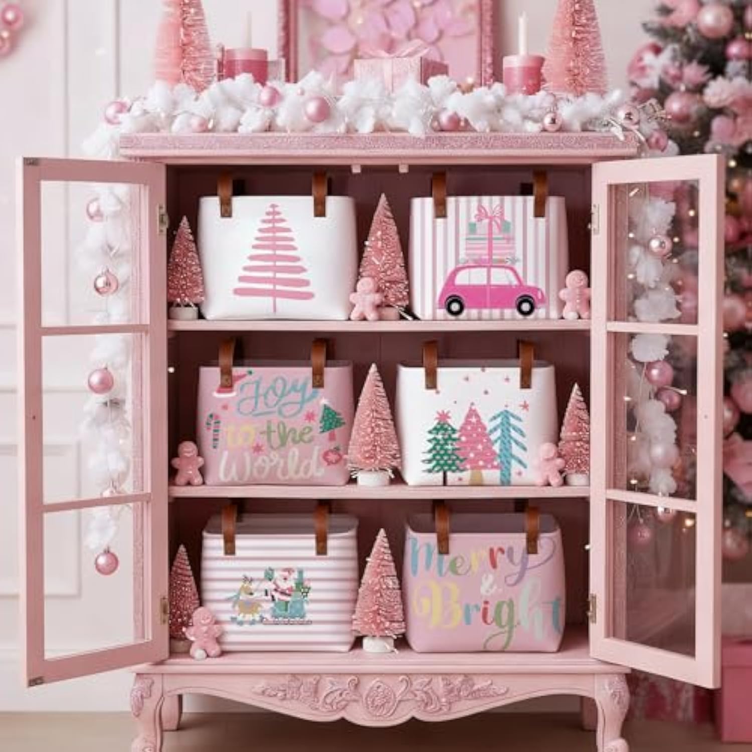 6 Pack Pastel Christmas Storage Bin Collapsible Large Christmas Storage Baskets For Gifts Canvas Laundry Basket Foldable Box With Handle For Office Home Bedroom Clothes
