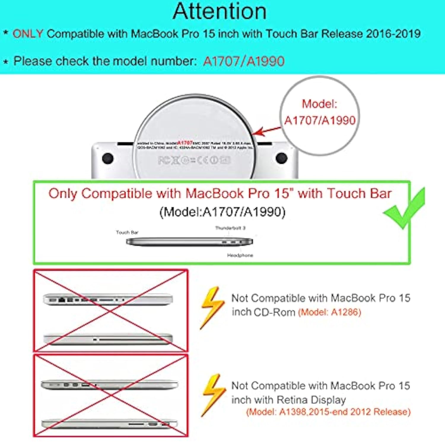 MOSISO Compatible with MacBook Pro 15 inch Case 2019 2018 2017 2016 Release A1990 A1707 with Touch Bar, Plastic Hard Shell Case&Sleeve Bag&Keyboard Cover&Webcam Cover&Screen Protector, Black