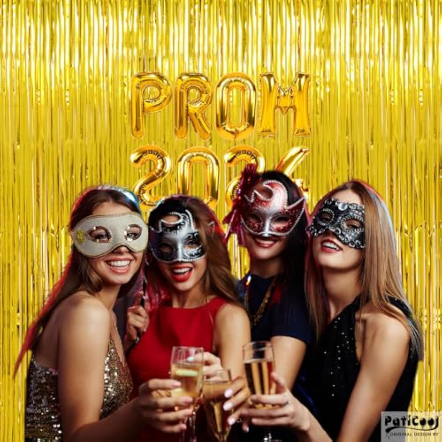 Thicken Gold Streamers 4 Pack 3.2 X 8.2 Ft, Golden Tinsel Backdrop Curtains, Foil Fringe Photo Backdrop For Birthday, Prom, Hollywood, Anniversary Party Decorations
