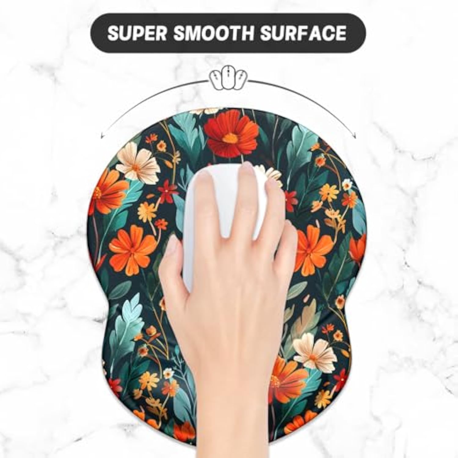 Ergonomic Mouse Pad With Gel Wrist Support Small Wrist Rest Smooth Surface Non-Slip Pu Base Comfortable Office Supplies Pain Relief, 8.7 X 7.2 Inches, Beautiful Flowers