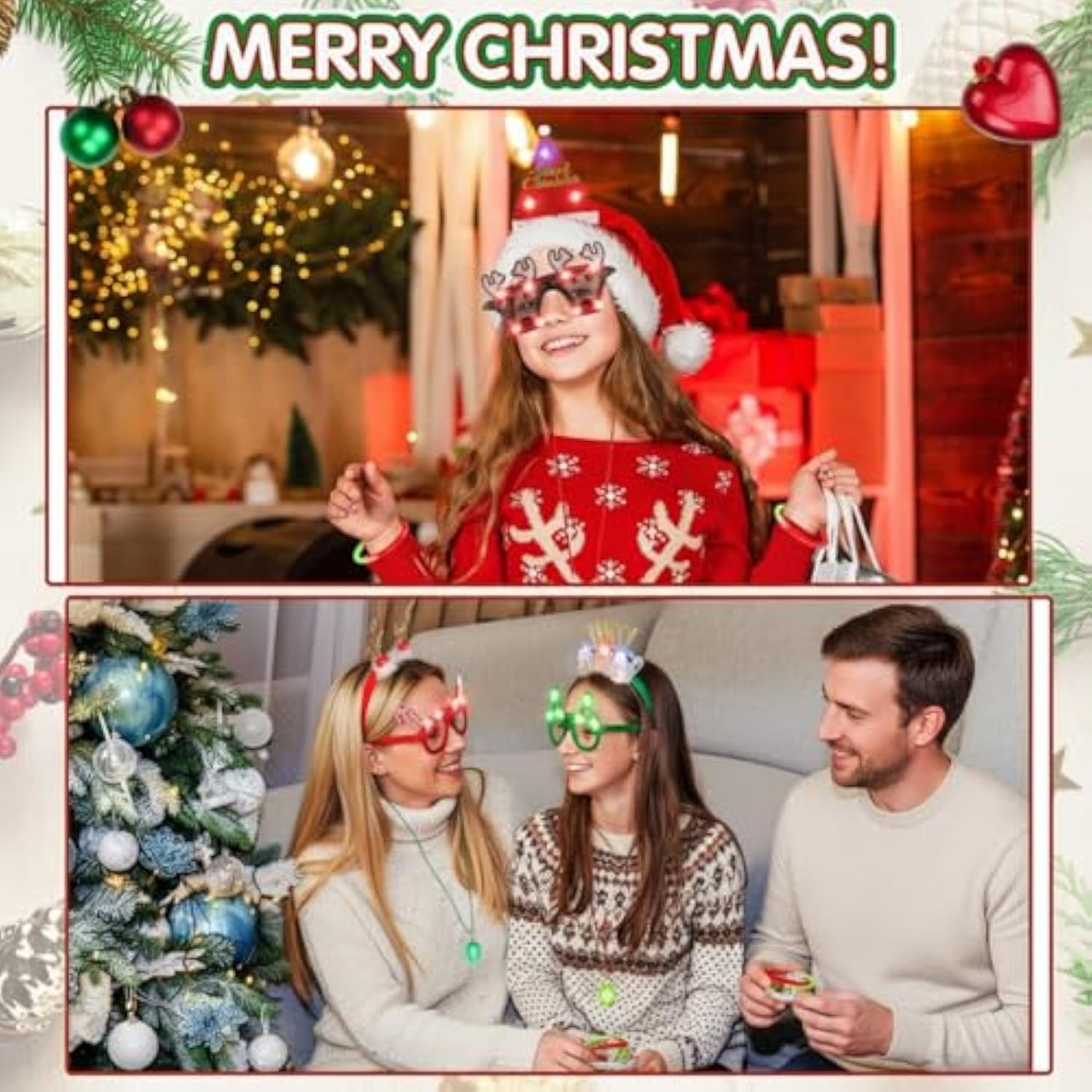 40pcs Light Up Christmas Headbands Glasses Wristbands Glow Party Favors