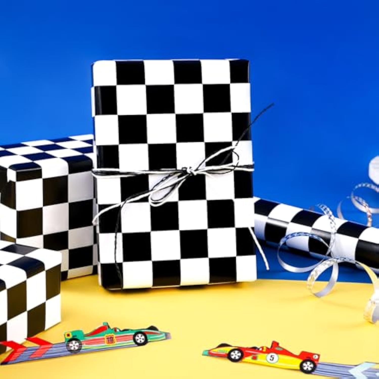 Checkered Flag Wrapping Paper 17"x33' Race Car Birthday Gift Wrap
