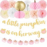 Little Pumpkin Baby Shower Decorations For Girl 15 Pcs Pink Fall Baby Shower Decorations With A Little Pumpkin Is On Her Way Banner, Tissue Pom-Poms, Paper Lantern For It'S A Girl Party