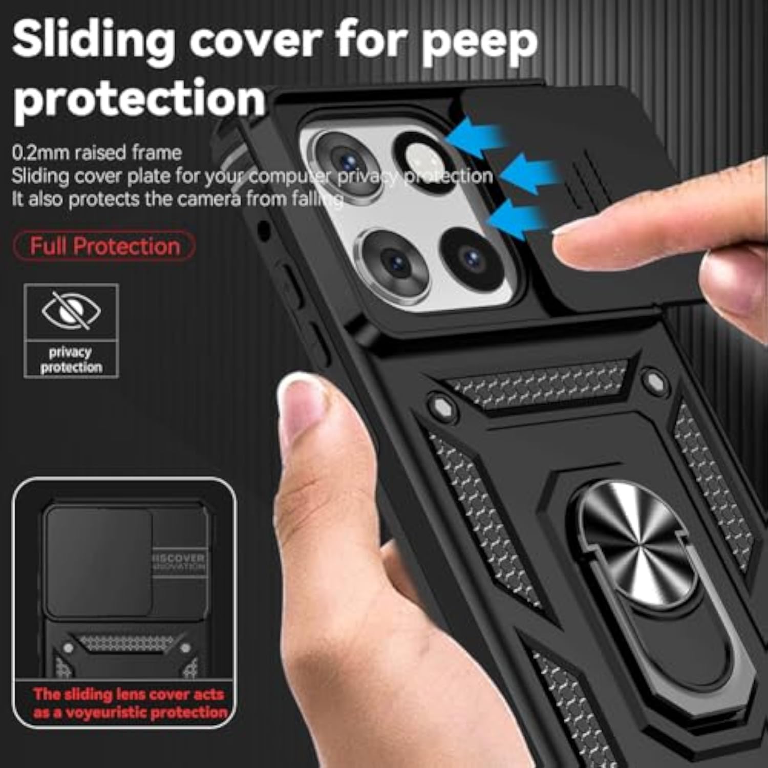 Moto G Stylus 5G 2026/2025 Case with HD Screen Protector and Ring Holder Kickstand Slide Camera Lens Cover Black