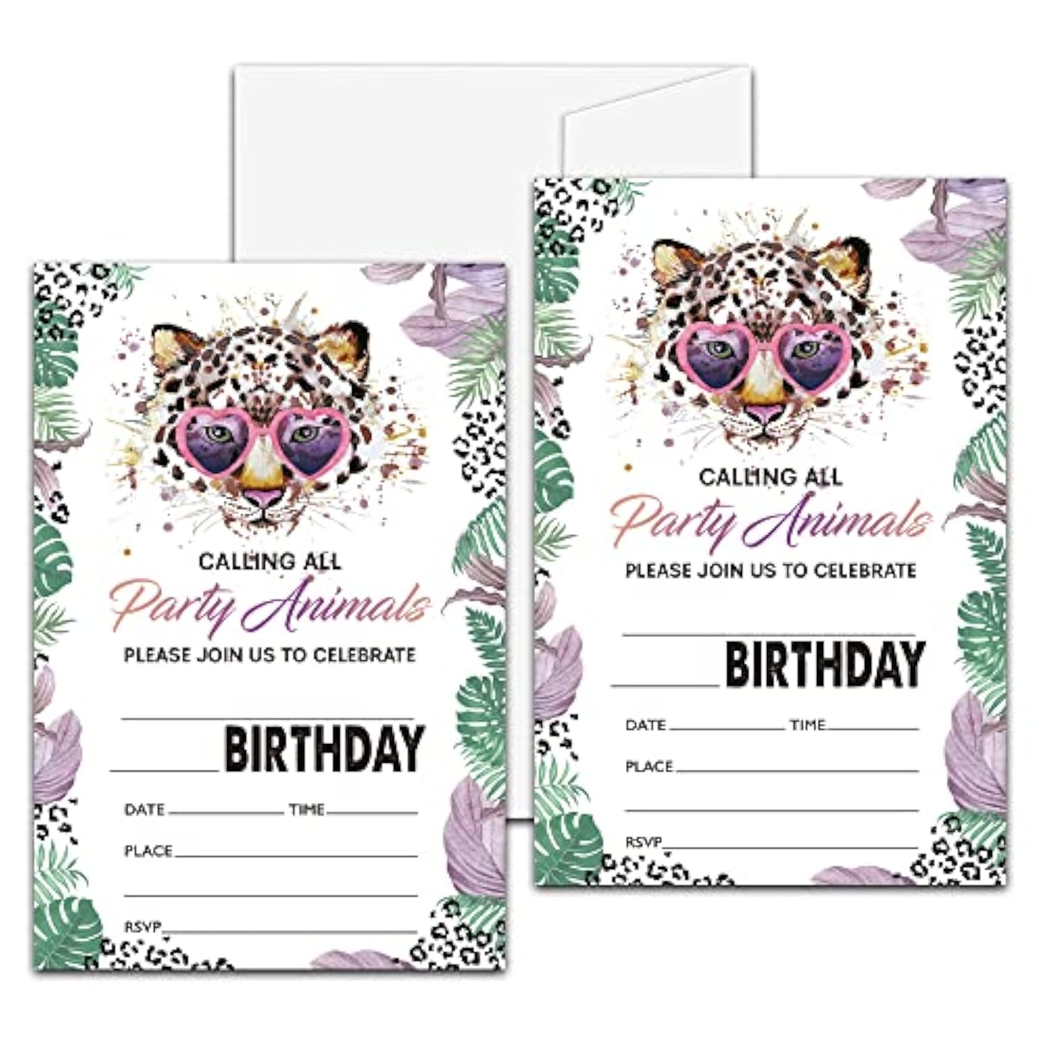 Animals Birthday Party Invitation, Leopard Print Themed Fill-In Invites For Men & Women, 20 Invitations With Envelopes (4" X 6"), Adults Safari Jungle Party Favors Decorations And Supplies -38