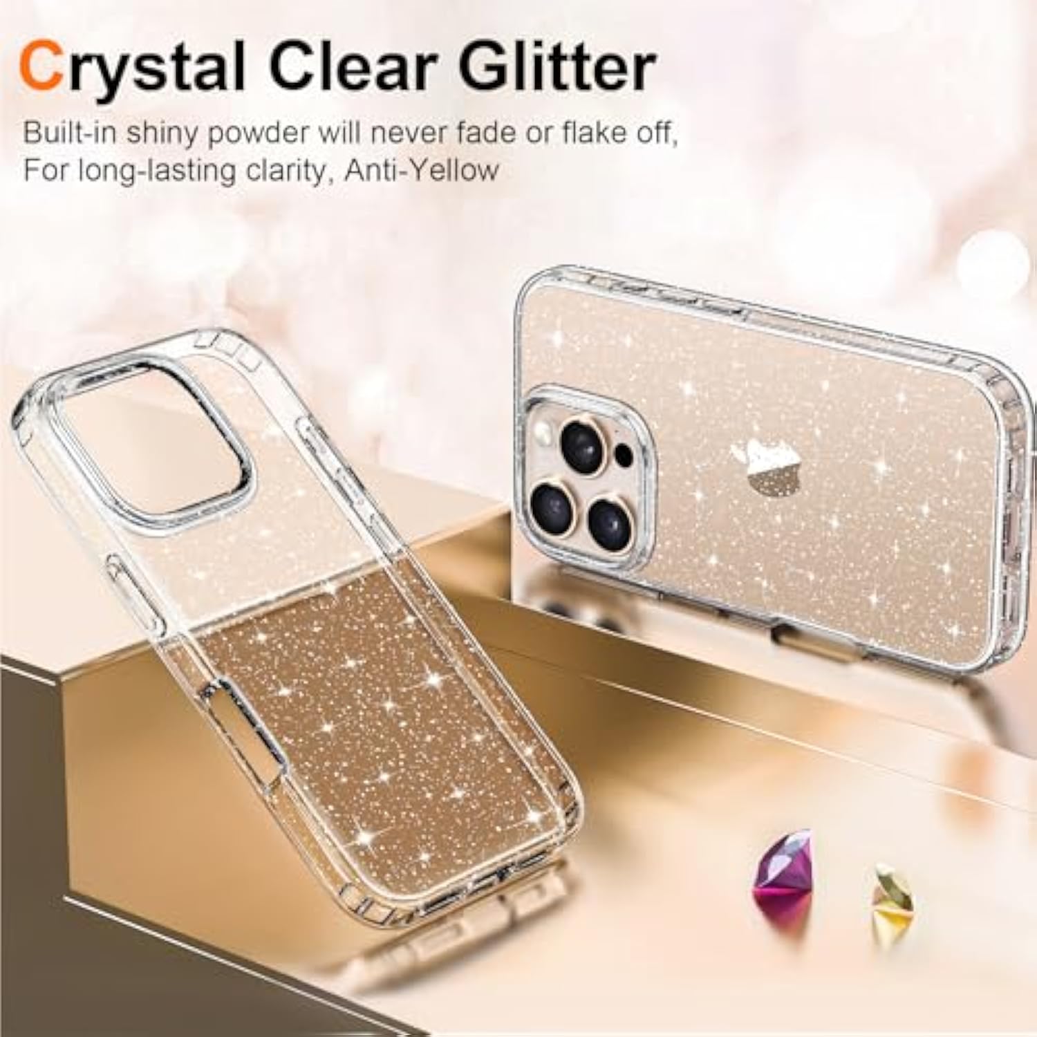 For 16 Pro Max Case Glitter, Clear Glitter Sparkly Shiny Bling Sparkle Cute Cover, Anti-Scratch Soft Tpu Slim Fit Shockproof Protective Phone Cases For Women Girls, Clear Glitter