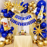 121pcs Royal Blue & Gold Birthday Decorations with Banner, Foil Balloons for Men’s Milestones