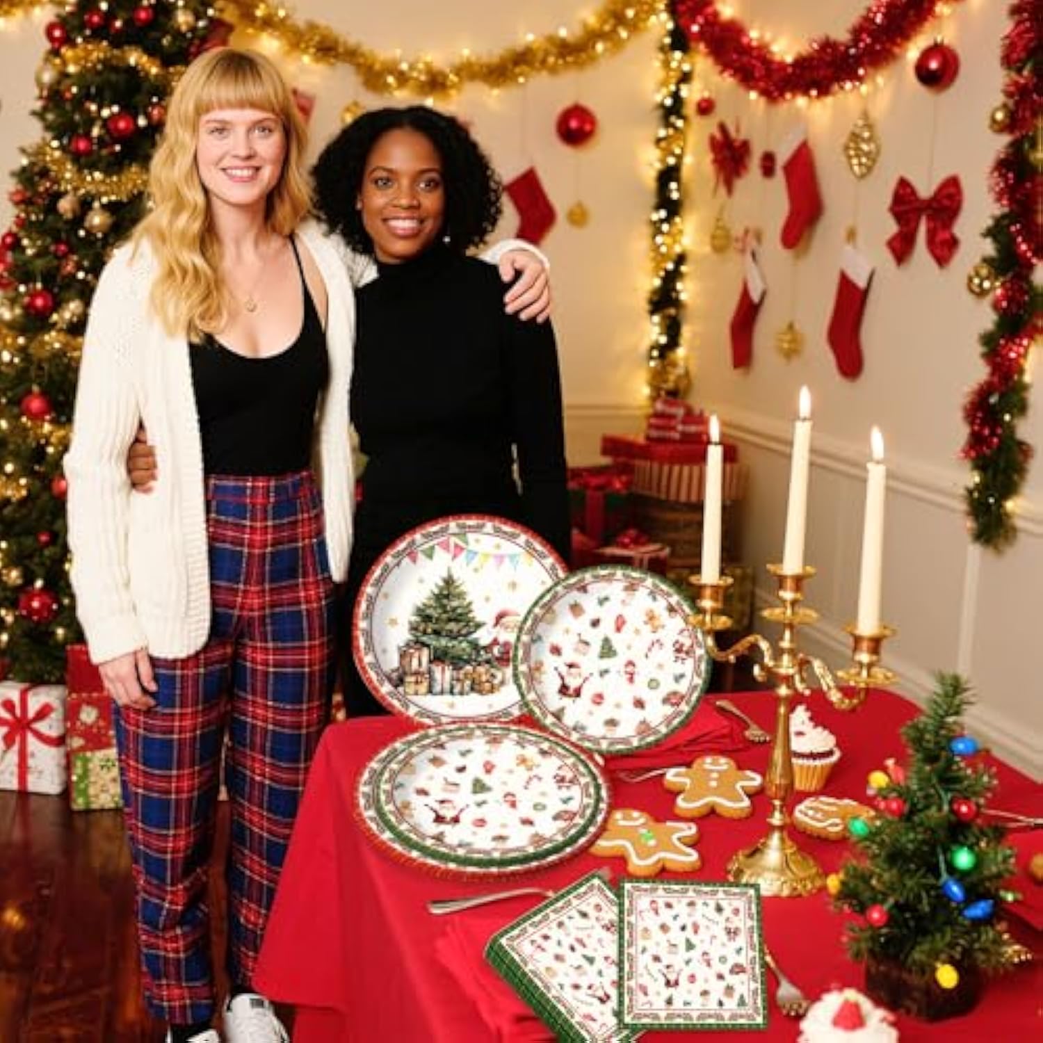 60Pcs Christmas Party Paper Plates Xmas Snowflake Disposable Merry Christmas Tableware Decoration Red Xmas Tree Paper Dishes For Party Supplies Serve 20