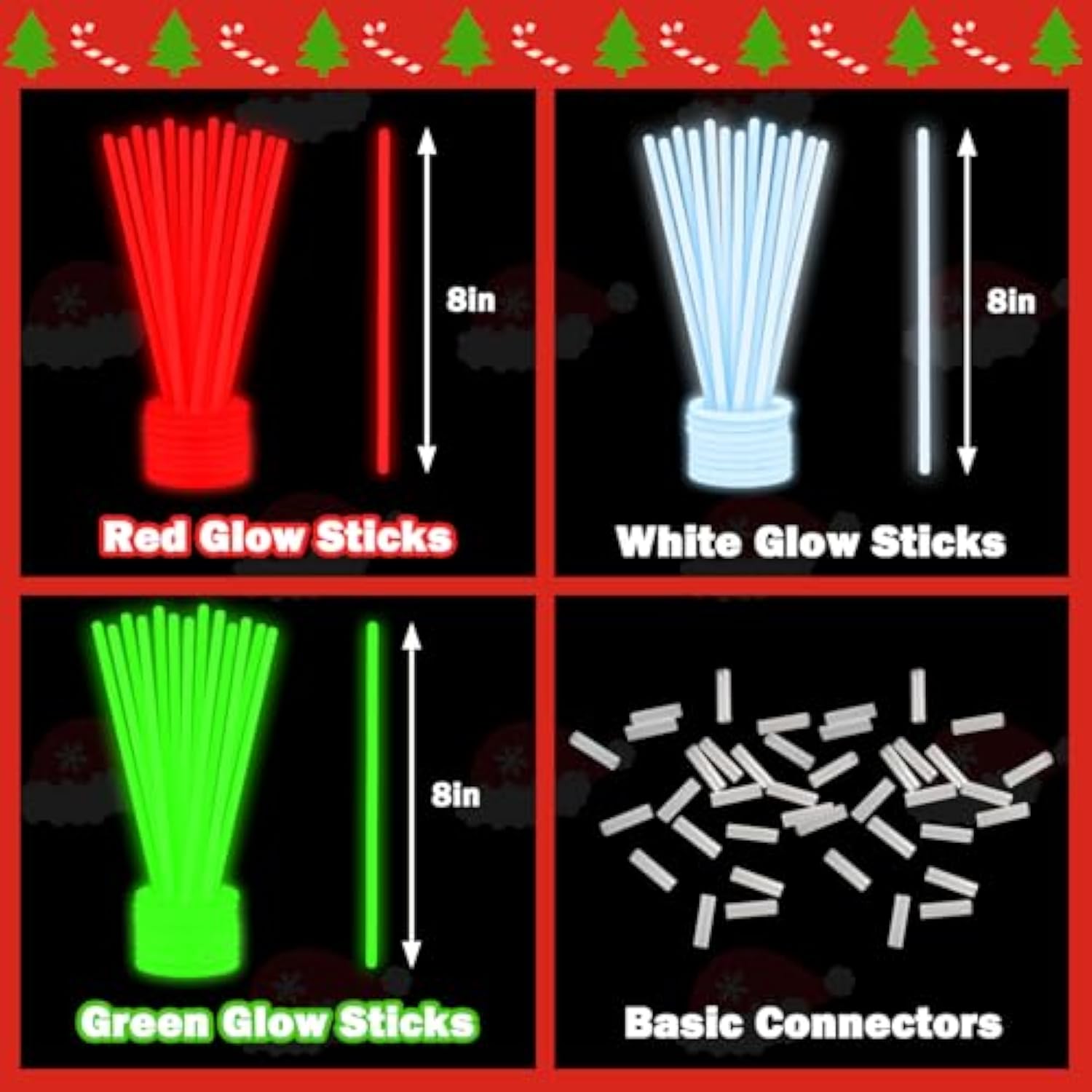 150pcs Christmas Light-Up Necklaces & Bracelets Red Green White Party Favors