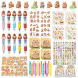 156Pcs Capybaraes Party Favor Theme Birthday Decorations Supplies Capybaraes Goodies Bags Stuff Stationery Set Classroom Prizes Tattoo Stickers Pen Bookmarks Post-It Notes Stickers