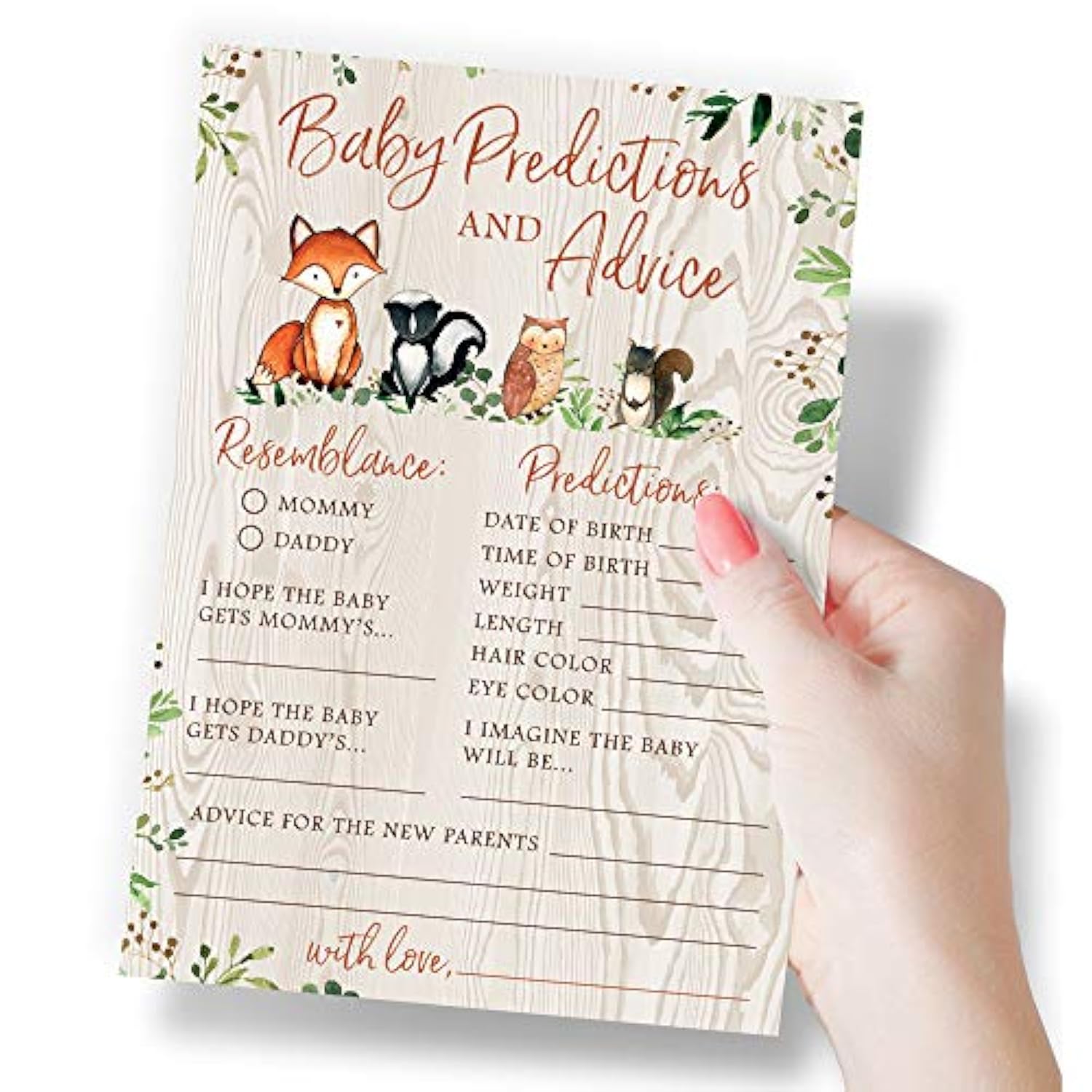 Baby Predictions & Advice For New Parents – Woodland Baby Shower Activity By , Set Of 50 Cards, Gender Neutral Forest Animals Theme