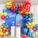 132Pcs Red Blue Yellow Balloons Arch Garland Kit With Long Balloons Foil Balloons For Carnival, Circus Theme Party Supplies, Baby Shower Birthday Decorations