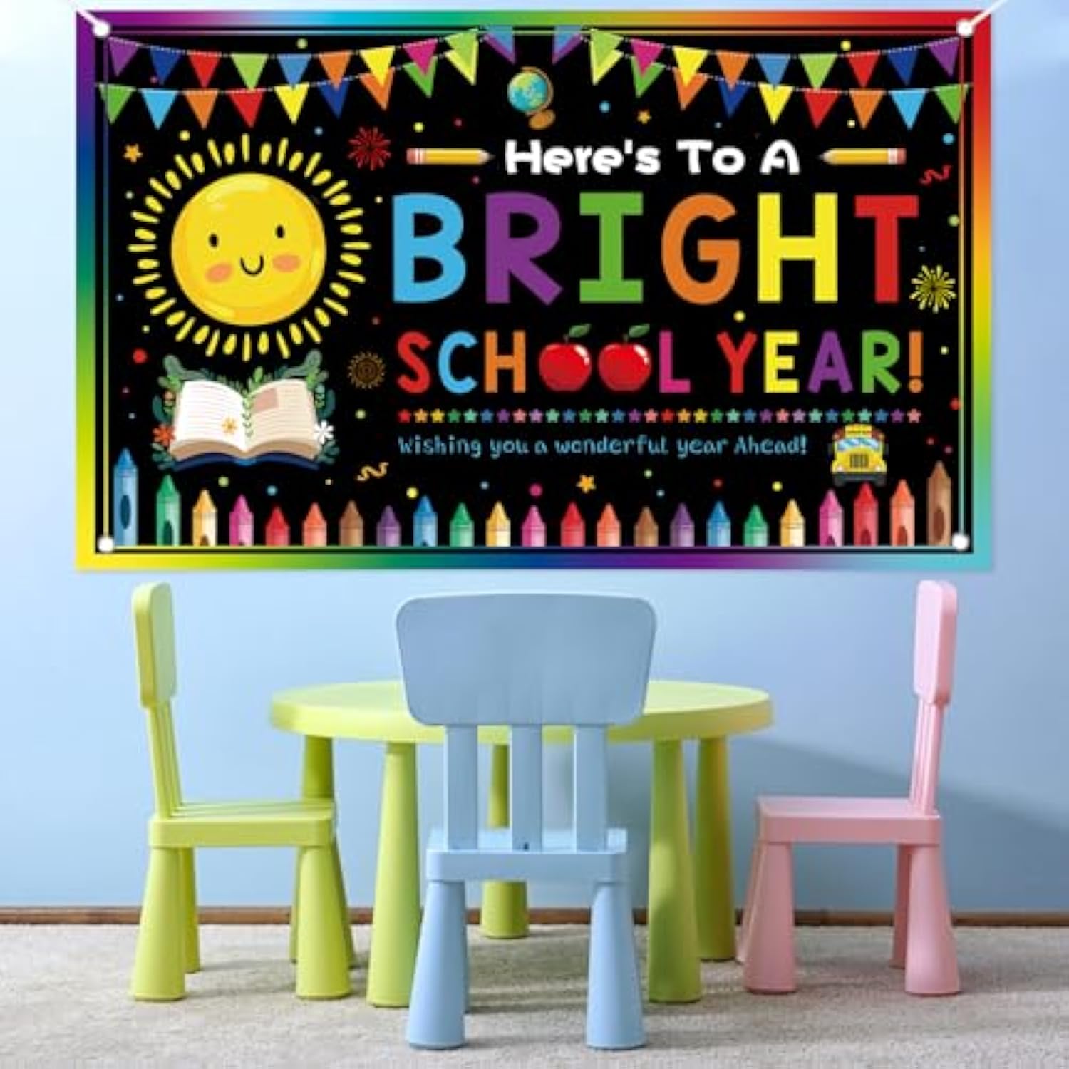 Back To School Decorations Back To School Backdrop Here'S To A Bright School Year First Day Of School Banner Large Welcome Banner For First Day Of School Photo Backdrop