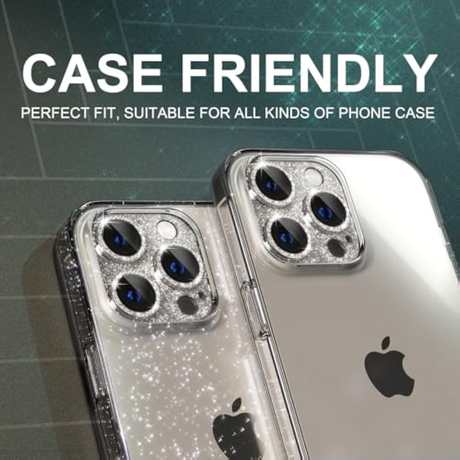 Compatible For Iphone 15 Pro/Iphone 15 Pro Max Camera Lens Protector, Bling Camera Cover With 9H Tempered Glass Lens Screen Protector Metal Ring Decoration Accessories (Glitter-Titanium Gold)