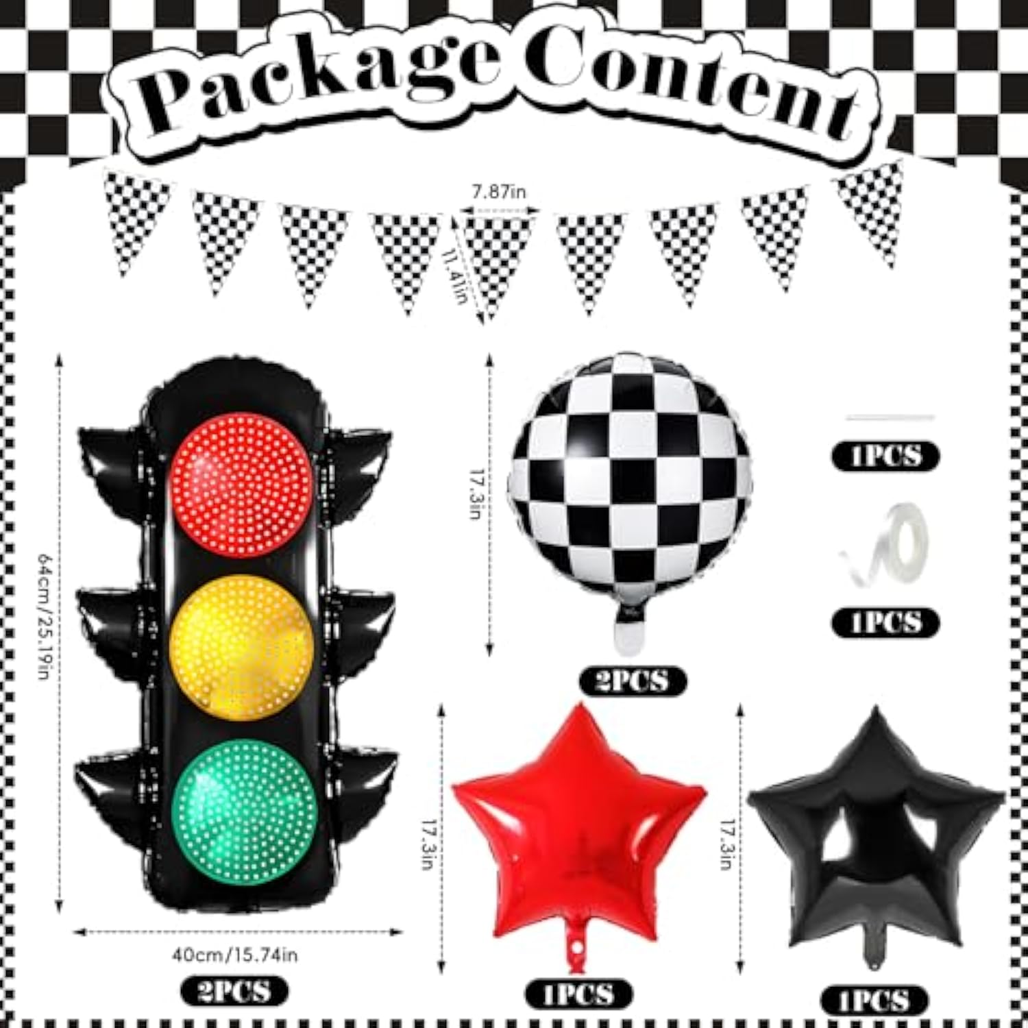 Race Car Birthday Party Decorations With Traffic Light Balloons,Automobile Party Decorations For Kids Include Transportation Light Balloons Checkered Pennant Banner Checkered Balloon