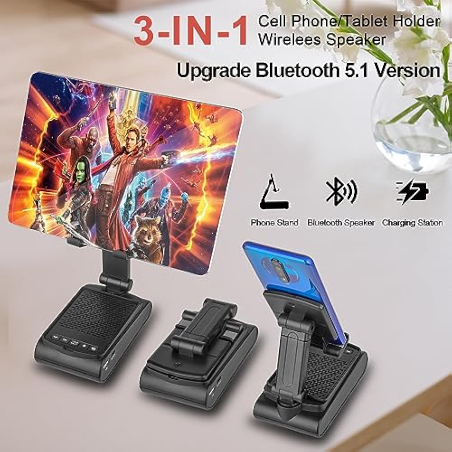 Gifts For Men,Cell Phone Stand With Wireless Bluetooth Speaker Hd Surround Sound For Home And Outdoors With Bluetooth Speaker For Desk Compatible With Iphone/Ipad/Samsung Galaxy